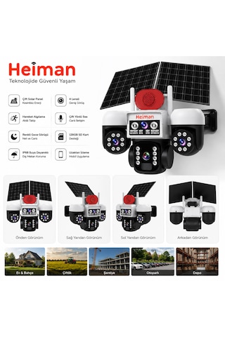 Hm-928 3 Kameralı 3ptz Sim Kartlı Güneş Panelli Solar 6mp Ptz Kamera