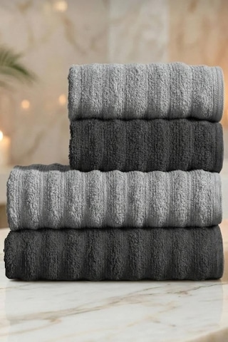 Dalgalı 4 Lü Havlu Seti -%100 Pamuk 2 Adet 70x140-2 Adet 50x90 Modern Ve Lüks Hamam Seti 4 Renk