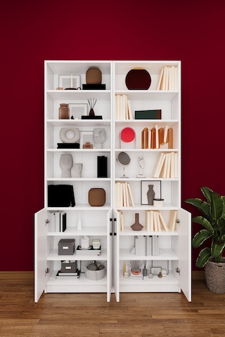 Asra Trend K-39 %100 MDF 120 cm 2 Modüllü Kapaklı Kitaplık Raflı Kütüphane Beyaz