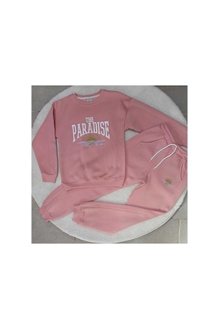 Bubiee Baby Kız Çocuk Pembe 'the Paradise' Baskılı 3 İplik Şardonlu Alt Üst Eşofman Takımı