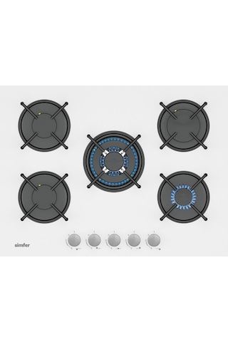 Simfer 3751-N 70CM Ankastre Beyaz Cam Ocak 4G+1Wok Emaye Izgara