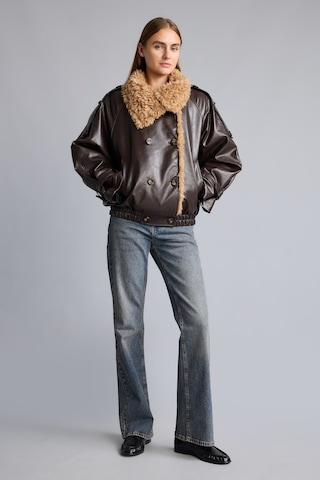 Defacto Oversize Peluş Yakalı Kruvaze Suni Deri Mont I2761ax26wnbn530 Kahve-bn530