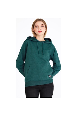 Comeor Kadın Yeşil Basic Kapüşonlu Regular Fit Rahat Sweatshirt 001