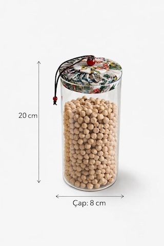 Qerhome 3'lü Borosilikat Cam Etnik Desenli Kumaaş Kapaklı Kavanoz Seti 800 Ml Şeffaf