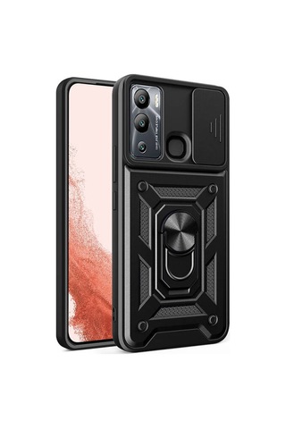 Teleplus İnfinix Hot 12i Kılıf Magnetik Standlı Kamera Korumalı Slide Sürgülü Cover Kapak
