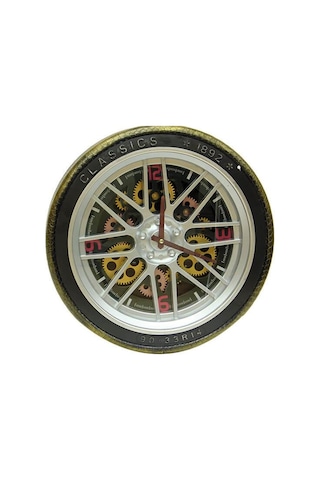 Kenpazar Saat Çarklı Jant Modeli Duvar Saati Dekoratif Ev Ofis Hediyelik çok Renkli