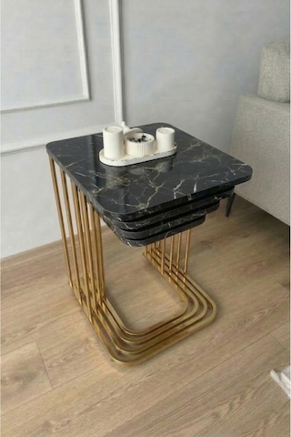 4'lü Tekerlekli Sehpa Gold Carrara Çok Renkli