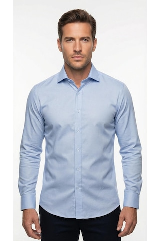 Plus Scorpion Erkek Beyaz Klasik Gömlek Slim Fit, Düz Model, Şık Ofis & Günlük Kombin Mavi