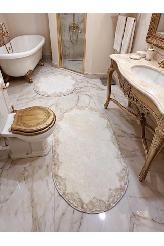 Çeyizlik Güpürlü Dantelli Banyo Paspas Takımı Kaymaz Taban 2'li Set 60x100 50x60 Diğer