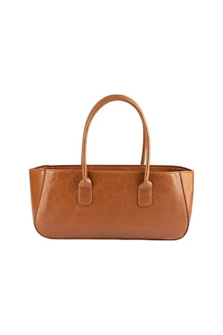 Lovelystore Kırışık Dokulu Fermuarlı Baget Kadın El Kol Ve Omuz Çantası 33x15 Taba