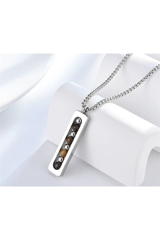 Erkek 316l Kaplangözü Doğal Taşlı Çelik Kolye 9133 Gümüş