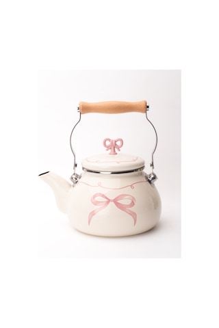 Rebel Bow Kurdele Desenli Emaye Vintage Kettle Fildişi
