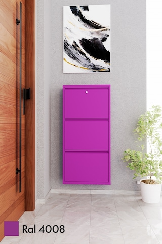 Evdemo Kilitli 3 Kapaklı Metal Ayakkabılık Mürdüm