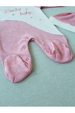 Veraura Lifestyle 0-3 3-6 Ay Lucky Baby Nakışlı Es Çizgi Boy Şapkalı Kız Bebek Tulumu Pembe
