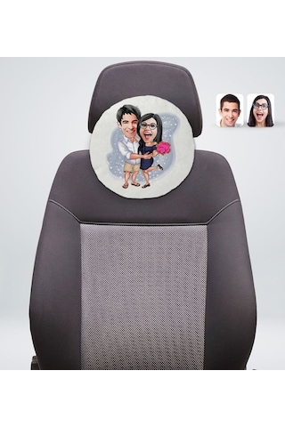 Kişiye Özel Sevgililer Karikatürlü Yuvarlak Dekoratif Kırlent Yas (527061898)