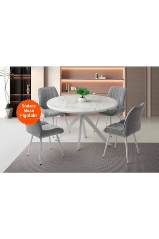 Ahşap Yuvarlak Açılır Büyüyen Yemek Masası Beyaz Mermer Desen 70 x 120 CM