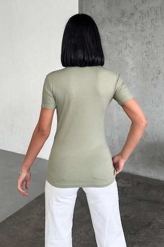 Online Kapsulavm Avm Alışveriş Rahat Ve Şık Kısa Kollu Bisiklet Yaka Likralı Viskon Penye Body Haki Çok Renkli