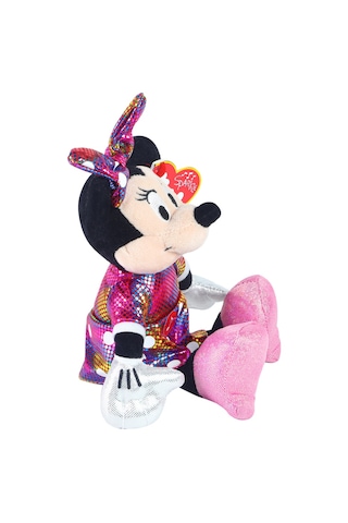 Ty Parlak Gökkuşağı Elbiseli Minnie Mouse Sesli Peluş 15 Cm.