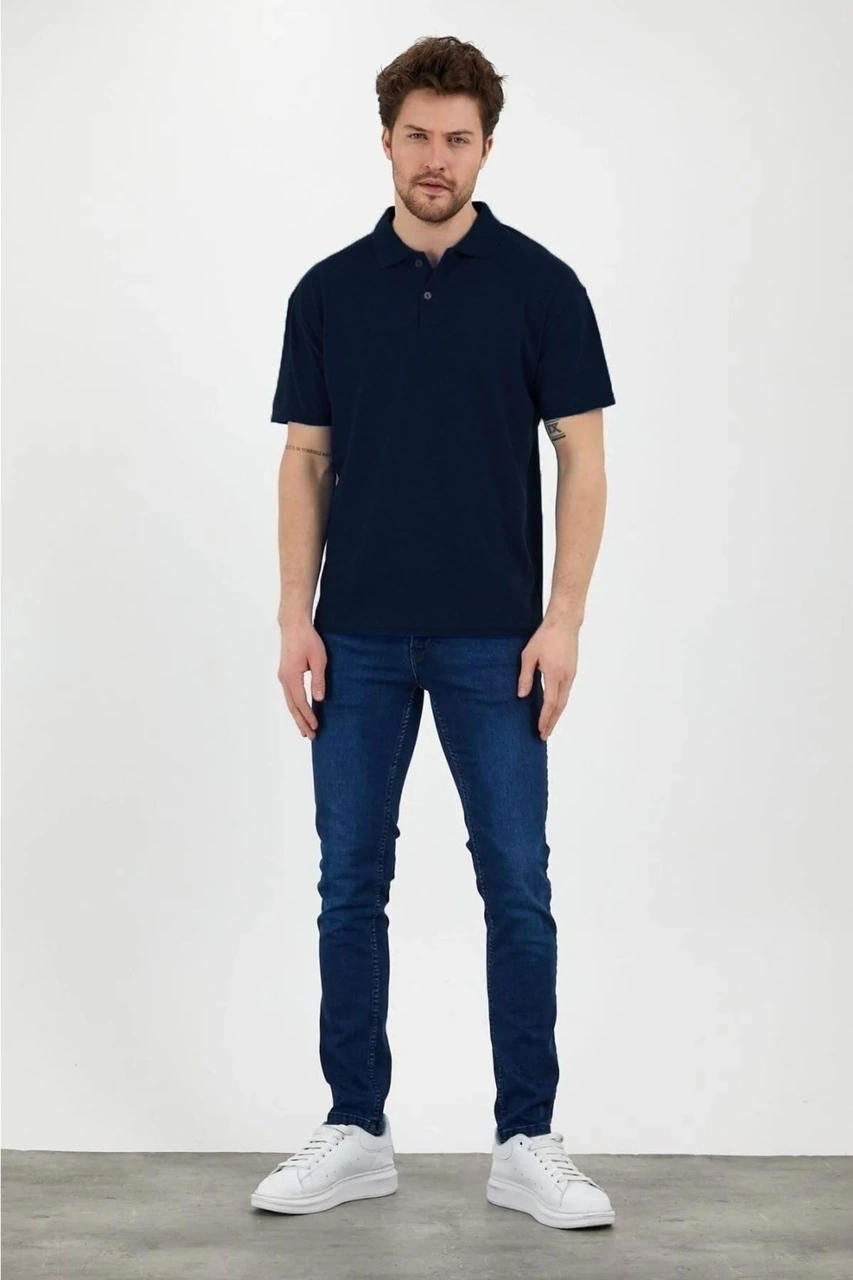 Veaven 3'lü Lacivert %100 Pamuk Slim Fit Polo Yaka T-shirt Paketi Lacivert