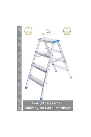 Merdiven Dayanıklı Hafif Katlanabilir 92 Cm Çift Yön 4+4 Çift Basamaklı Alüminyum Metal Merdiven