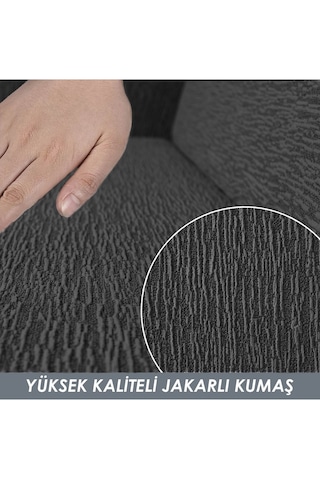 StarMall Jakarlı Çubuk Desen Koltuk Örtüsü Koltuk Kılıfı Lastikli Esnek Yıkanabilir 3Lü Bir Adet Antrasit