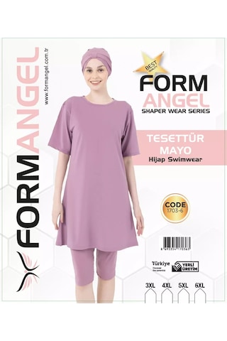 Form Angel Kadın Düz Renk Büyük Beden Kısa Kollu Likralı Tesettür Mayo Karışık Renk