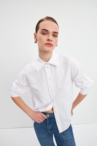 Stella Pulvis Beyaz Çift Yaka Detaylı Oxford Gömlek Beyaz