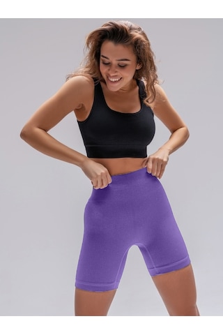 Mistirik Dublin Model Yüksek Bel Fitilli Seamless Biker Şort Lila Renk027 Lila