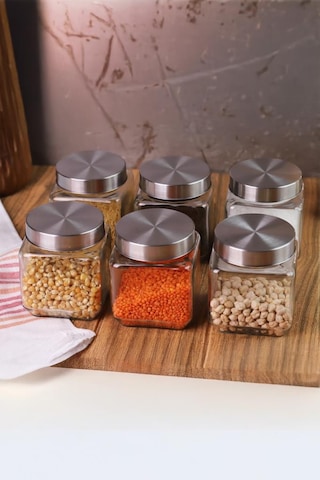 Atbyhome Metal Kapaklı 6'lı Borosilikat Cam Kavanoz Baharatlık 570 ML
