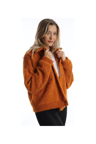 Kadın Çıt Çıt Kapamalı Kıvırcık Peluş Ceket Tarçın