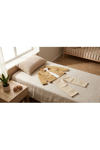 Erkek Çocuk Bej/hardal Gabardin Ceketli Bayramlık 3 Lü Takım - Pantolon Ve Baskılı Tişört Set Hardal