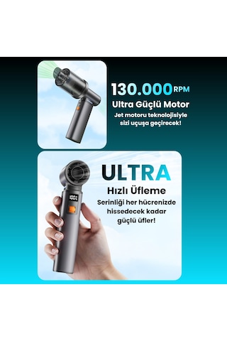 F1 Violent Turbo Jet Fan 130000rpm Ultra Güçlü Motor Güçlü Vakum 4000mah Bataryalı Üflemeli
