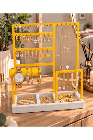 3d Baskı Sarı Takı Organizeri Takılık Kolye Küpe Bileklik Yüzük Düzenleyici