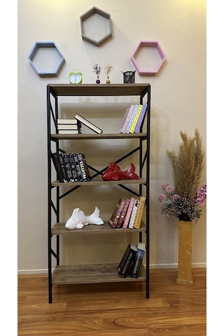 Modern Style Home Metal Kitaplık 5 Raflı Çok Amaçlı Dosya Kitap Rafı Ofis Salon Raf 150 Cm Ceviz Kahverengi Modernk02