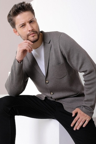 Ferraro Üç Düğmeli Ince Pamuk Triko Ceket - Kahve Melanj-Kahverengi