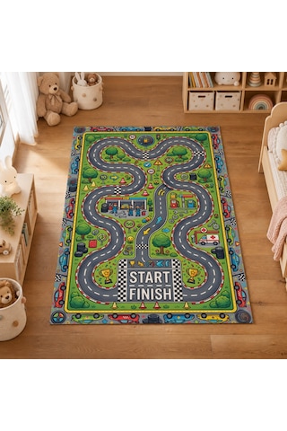 Kartela Halı Yarış Pisti Kaymaz Taban Çocuk Oyun Halısı - 60 x 90 CM