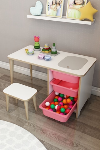 Moniev Çocuk Çalışma Masası Oyun Ve Etkinlik Masası Yaz Sil Pembe Pembe