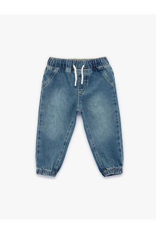 Koton Pamuklu Beli Bağcıklı Lastikli Cepli Jogger Denim Pantolon Orta İndigo 6smb40003td İndigo
