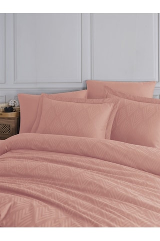 Tivoli %100 Pamuk Jakarlı & Saten Çift Kişilik Nevresim Takımı - Pudra Pembesi - 200x220 Cm Pudra