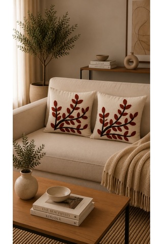 Punch Nakış İşlemeli 2'li Kırlent Kılıfı 40x40 Bordo