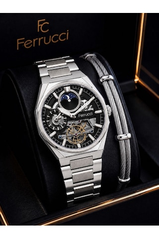 Ferrucci Otomatik Ve Kurmalı Güneş Ve Mehtap Kadranlı 2 Yıl Garantili Erkek Kol Saati Bfc.m3558.s3 Gümüş