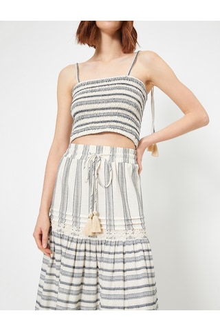 Koton Skirtly Yours Styled By Melis Ağazat - İnce Askılı Crop Bluz Mavi Desenli 0yak63450ew Mavi