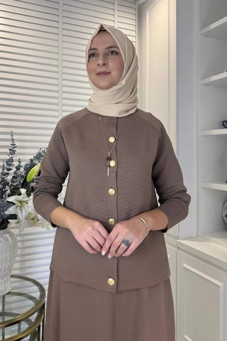 Rabia Şamlı Melis Çelik Örme Triko Takım Sütlü Kahve Normal