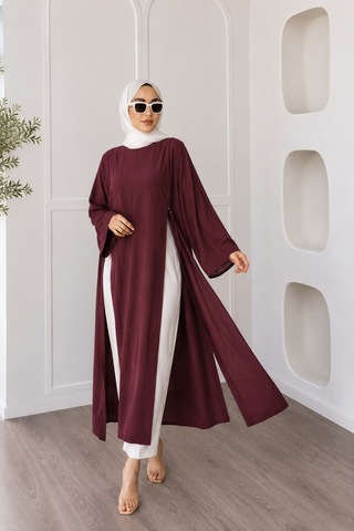 Unika Boutique Kadın Uzun Yırtmaçlı Abaya Tunik Bordo