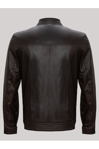 Hakiki Deri Önden Fermuarlı Erkek Mont Kahverengi