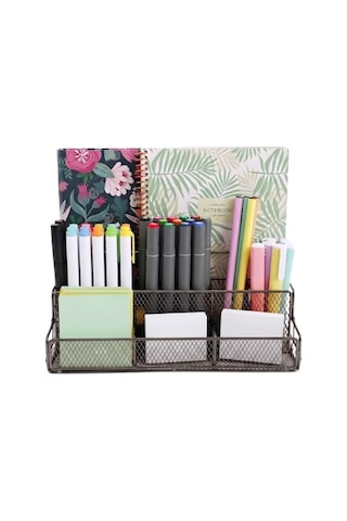 Temel Nikel Metal Mesh Masaüstü Organizer Çok Bölmeli 27x14x11 Cm 9515b