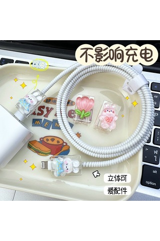 Yifomall Telefon Şarj Kablosu Koruması: Android, İphone Uyumlu Ve Type-c İçin Kırılma Engeli Kartoon Desenli Kafa Korumalı Halka