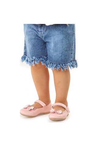 Kiko Kids Taşlı Cırtlı Kız Çocuk Fiyonklu Babet Ayakkabı Ege 204 Rugan Pudra