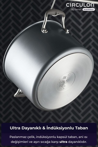 Circulon 24 Cm Kapaklı Derin Tencere Gri - Siyah