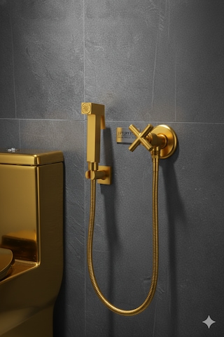 00-51 Pirinç Tabancalı Wc Taharet Matik Ve Pirinç Ara Musluğu Siyah Gold Krom Antik Altın